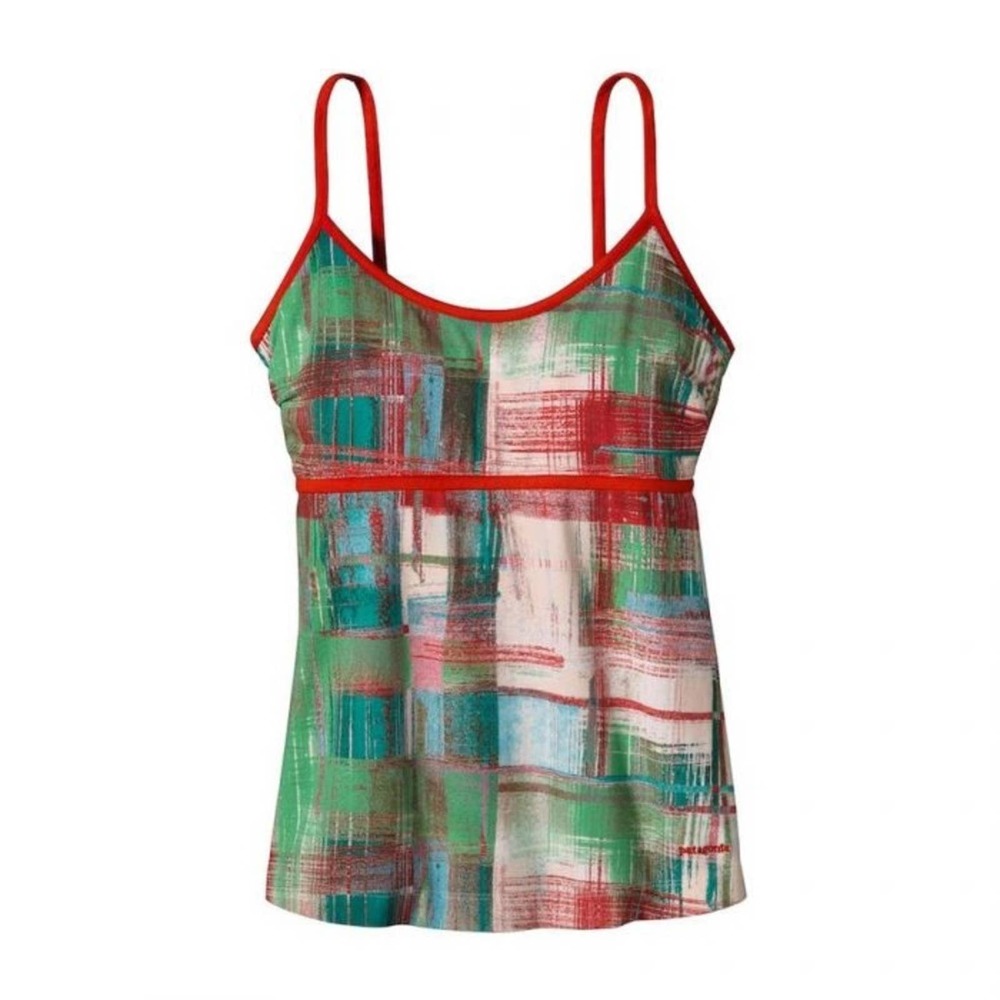 Patagonia Top Tank Cami Plaid Hotline Style Red Orange Green Size Medium - Picture 2 of 8